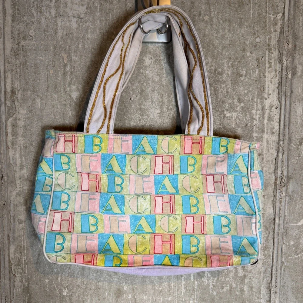 Andrea Tachiera Sun N Sand Beach Canvas Tote Bag Blue Starfish Embroidered Bag